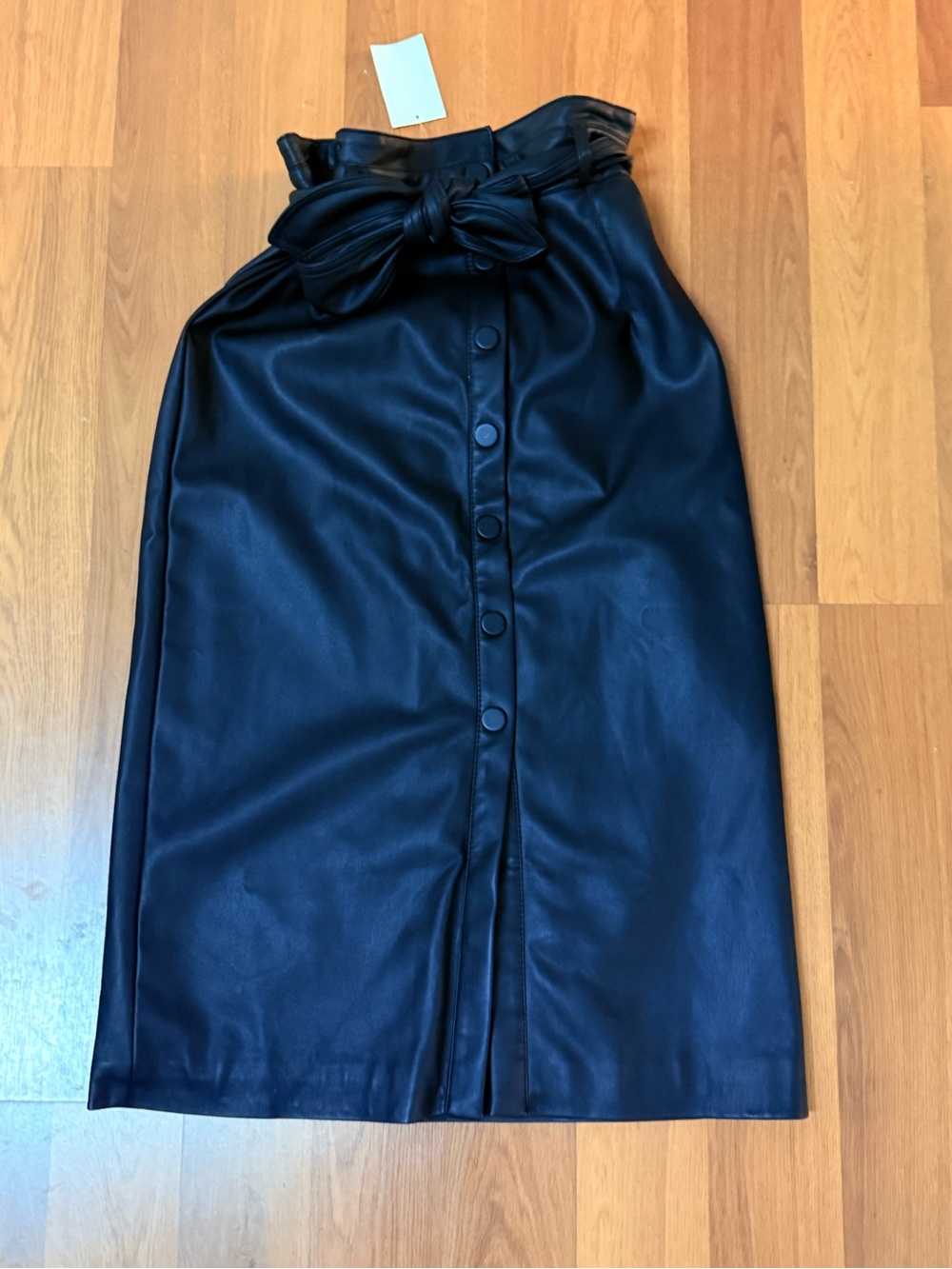H&M Black Faux Leather Paperbag Pencil Skirt with Bow